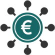 Personas rodeando un símbolo de euro